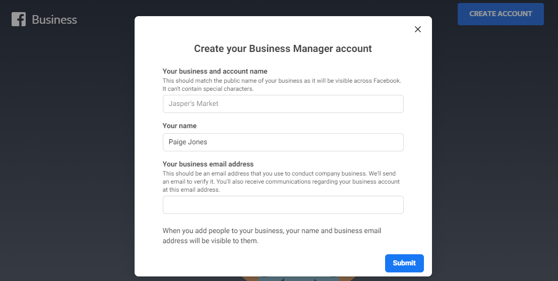 Screenshot 2 of how to set up a Facebook business account