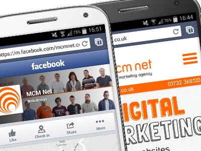 MCM facebook page on two phone screens