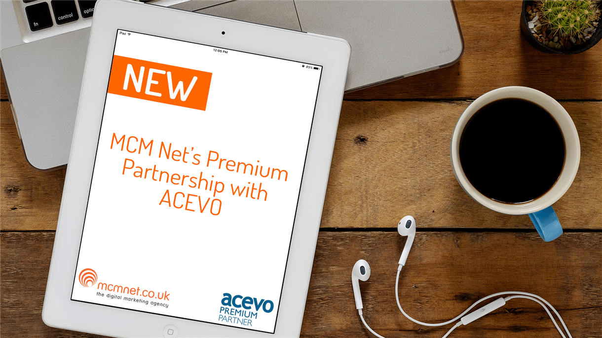 Tablet showing MCM's premium partnership with ACEVO