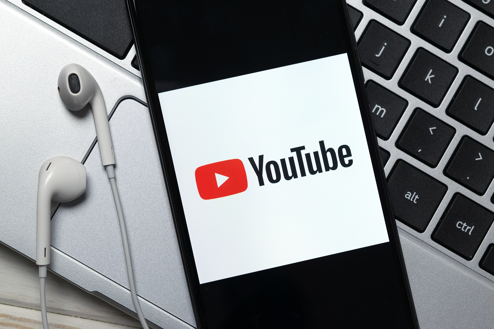 YouTube logo on mobile screen