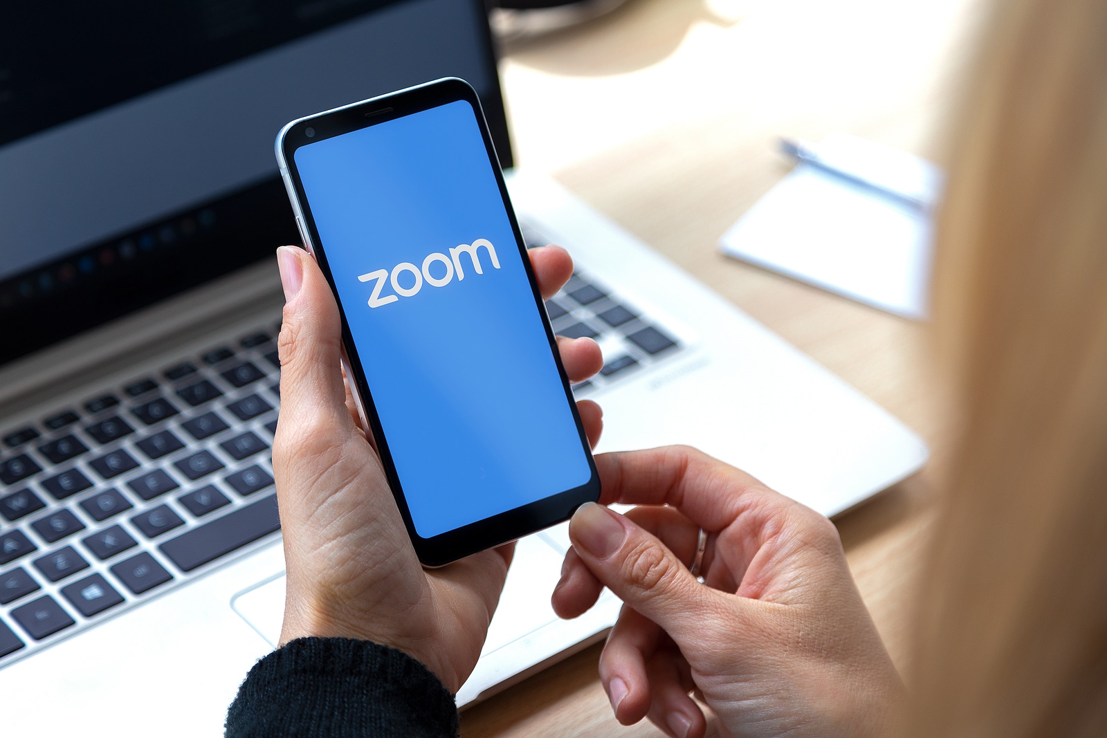 Zoom logo on mobile phone screen