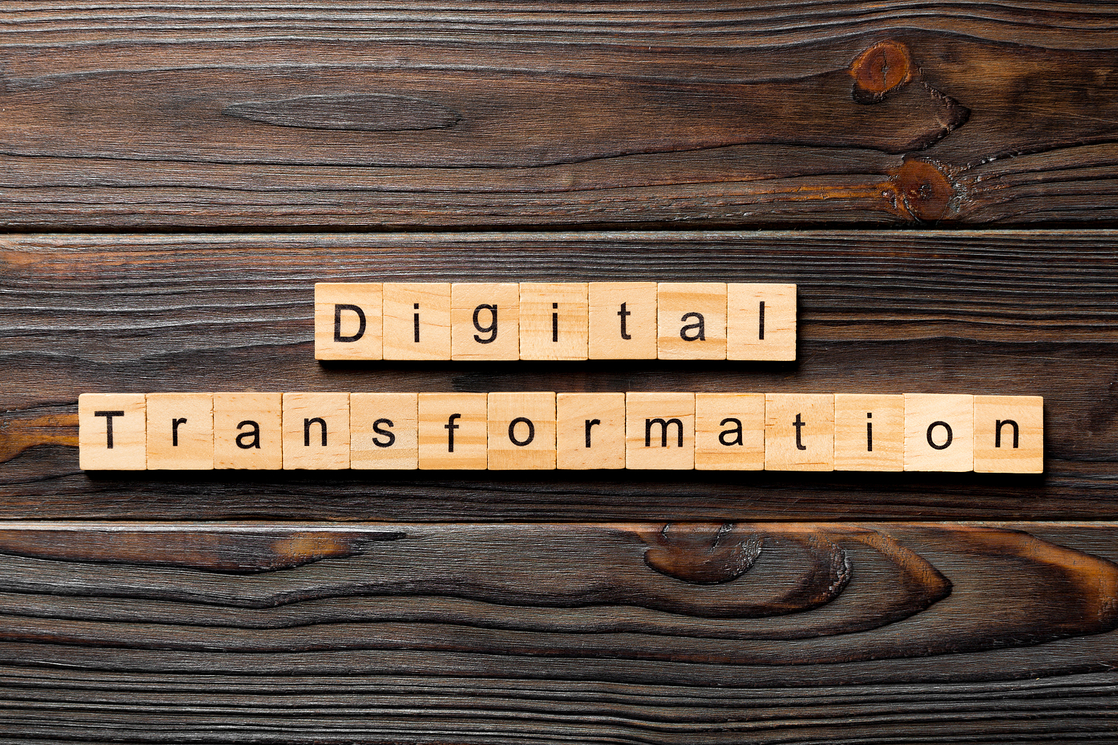 Digital Transformation in wooden letters