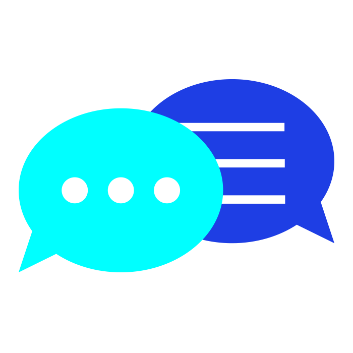 Light blue and dark blue speech bubbles