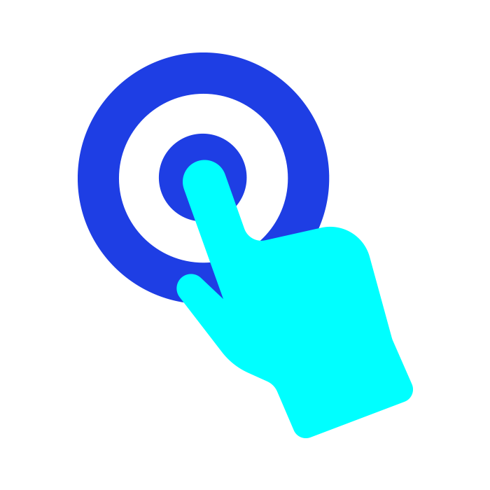 Light blue hand pointing at dark blue target