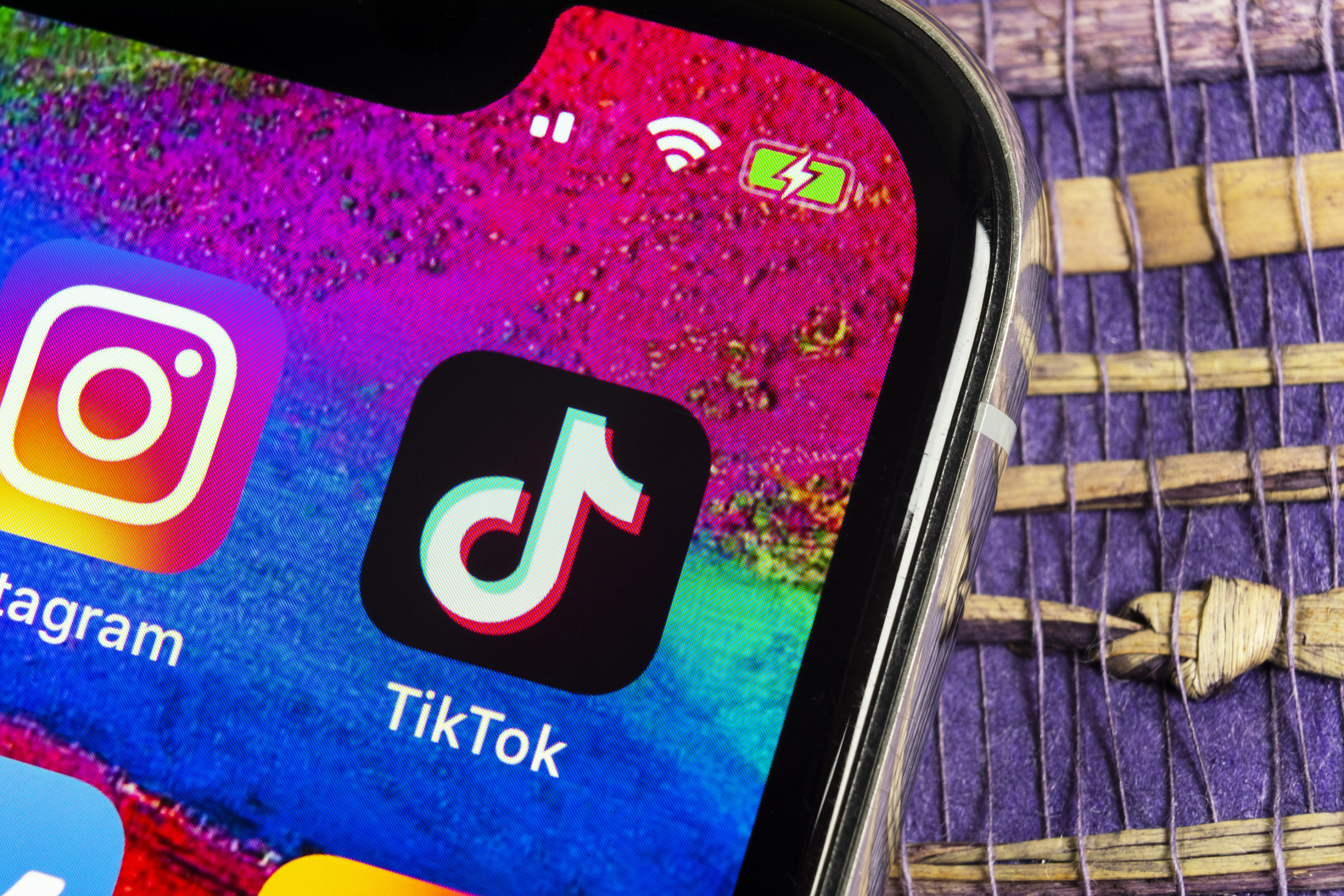 Phone screen close up with TikTok logo
