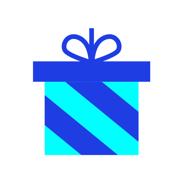 Light blue and dark blue wrapped present