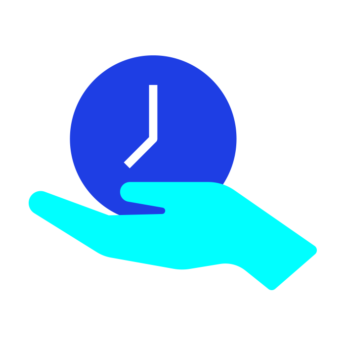 Light blue hand holding a dark blue clock face