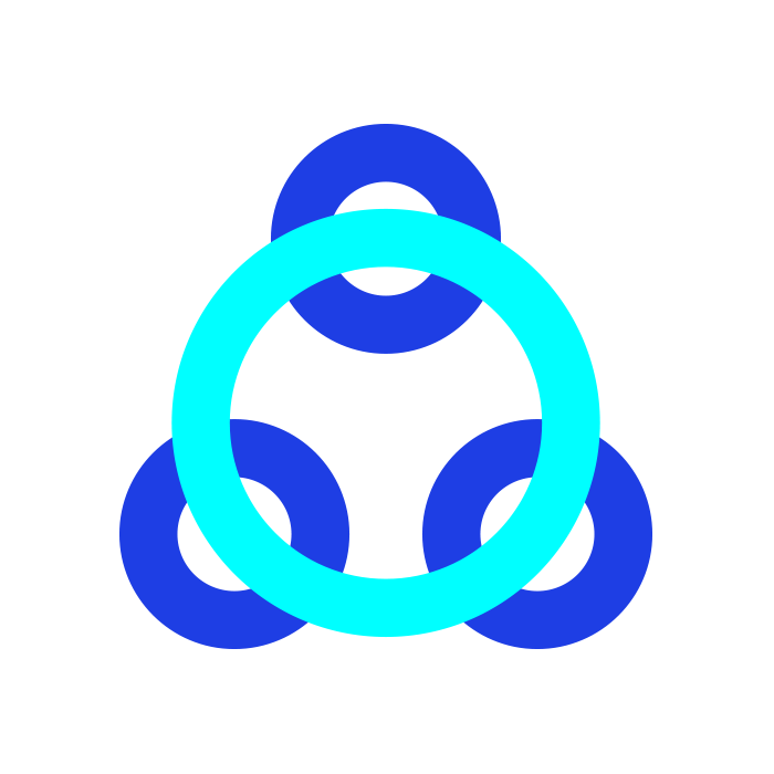 3 small dark blue circles joined by a large light blue circle