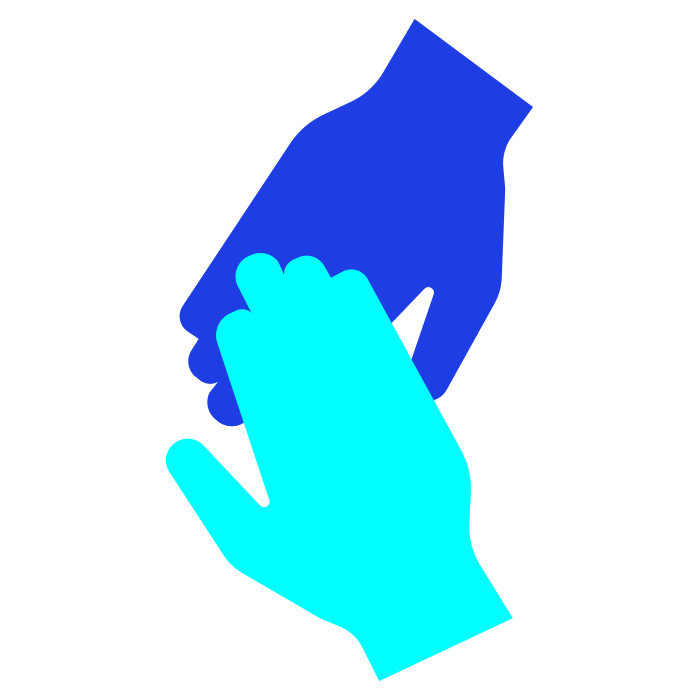 Light blue hand holding a dark blue hand