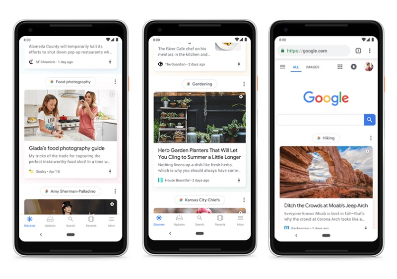 Example of Google Discover which appears on mobile and tablet devices 