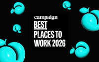 Campaigns Best Places To Work Logo on black background with cyan peaches