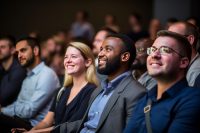 Group of people sat watching content at an event